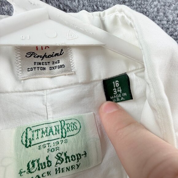 Gitman Bros Cotton TTX 16 34 Oxford Pinpoint Button-Down USA White Shirt Mens - Picture 5 of 16